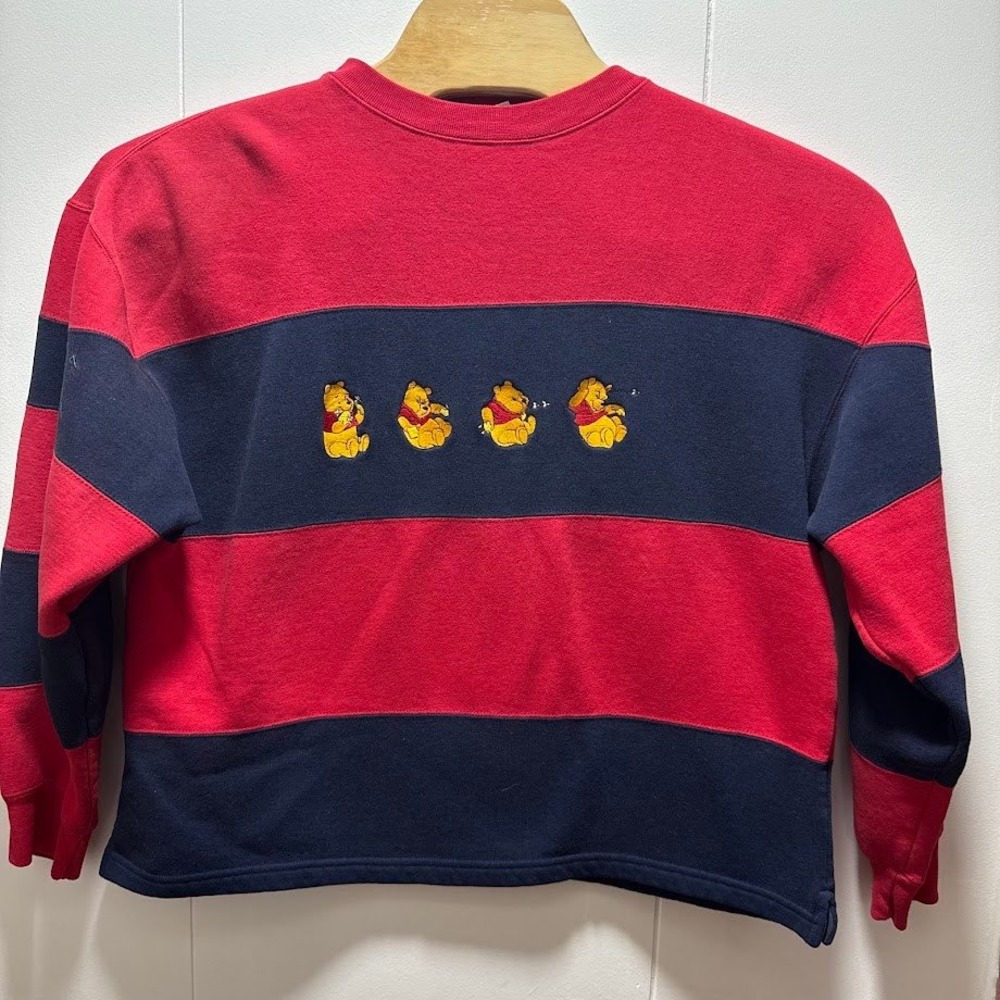 Disney Pooh Winnie the Pooh Striped Embroidered Sweatshirt Red Navy Blue 2X